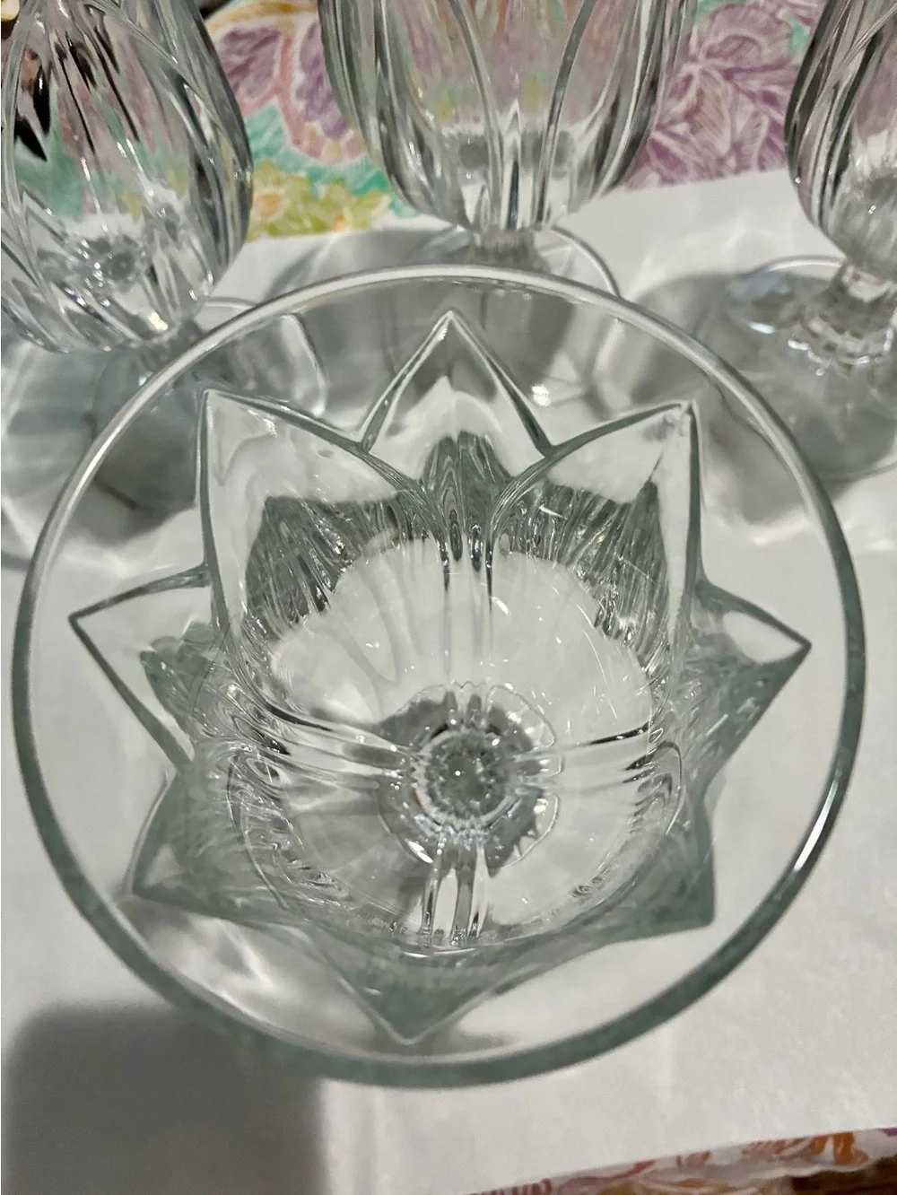 Vintage French Crystal Tulip Water Goblet Set of4. Raised fluted leaf. 14 oz. EC